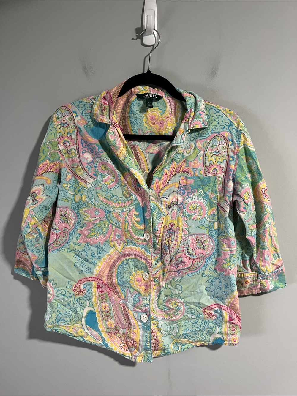 Lauren Ralph Lauren Paisley 3/4 Length Sleeve Pajama Top